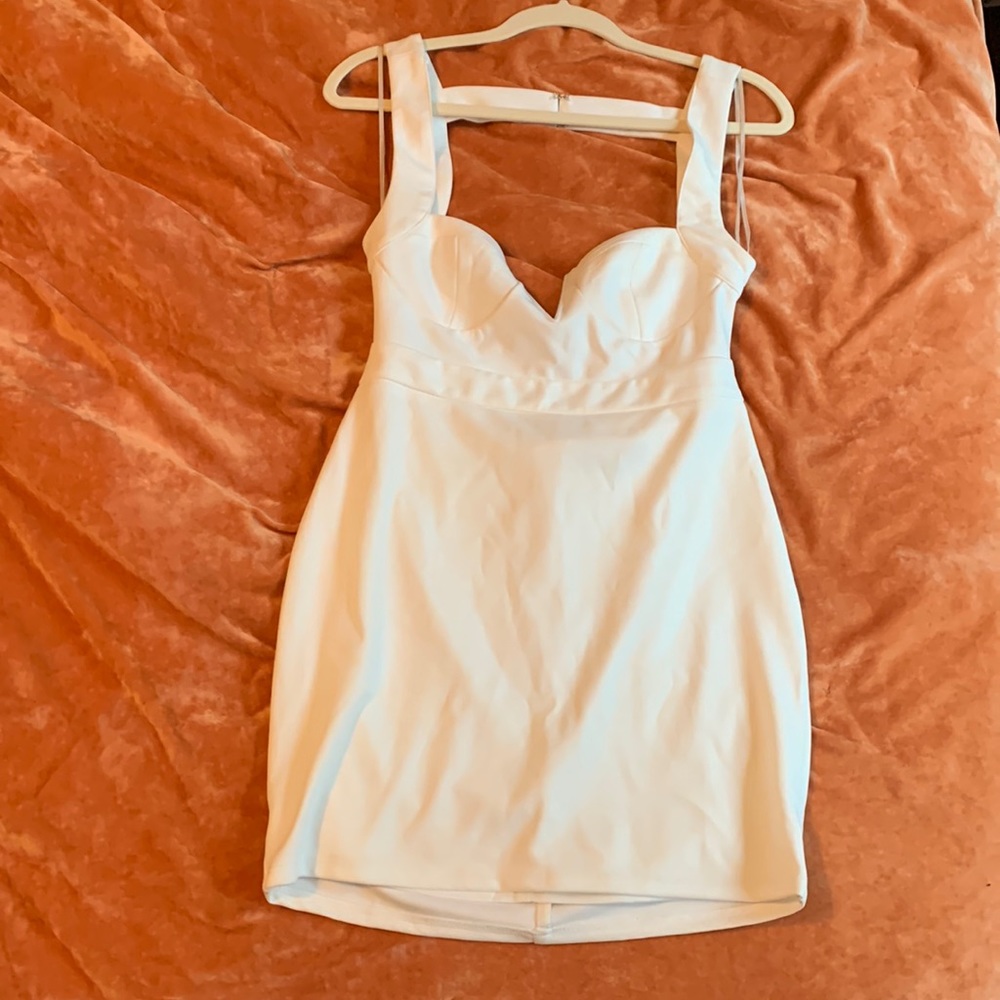 Medium blue blush white backless mini dress